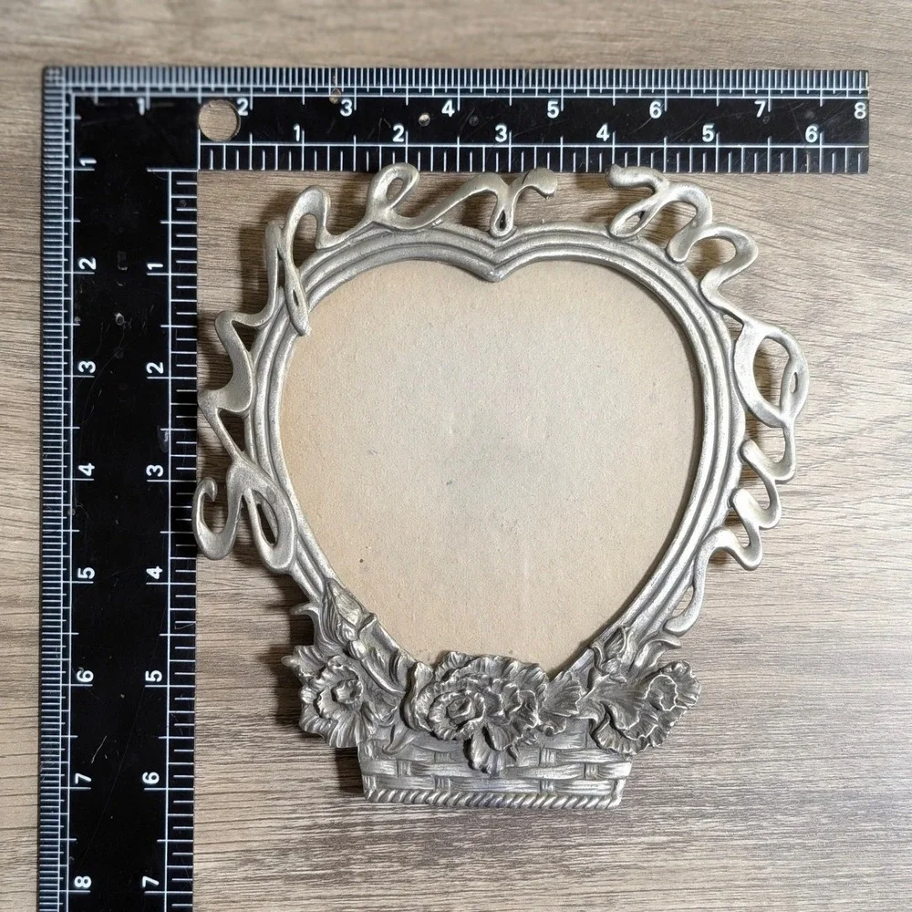 Vintage Heart Pewter Metal Floral Basket 'Super Mom' Script Picture Frame by SUN